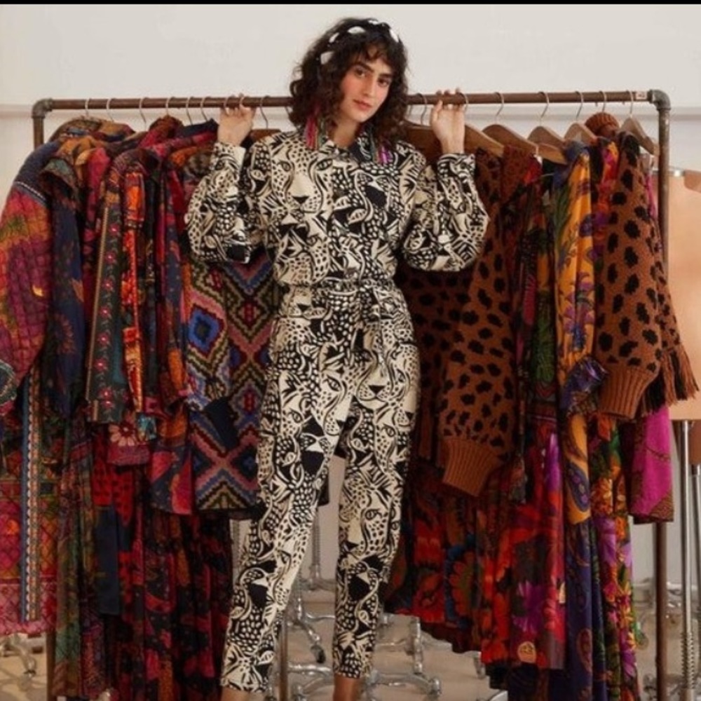 FARM Rio B&W Midnight Leopard Belt Canvas Jumpsuit